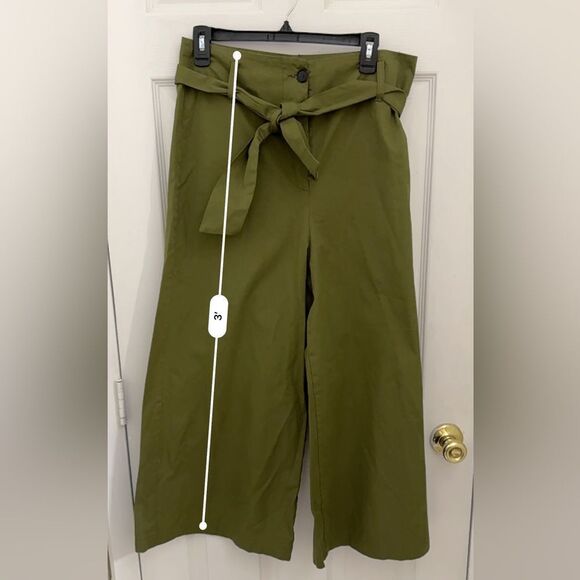 Iris & Ink Wide Leg Paperbag Pants Size 10 Green Made in Italy 100% Cotton - Picture 3 of 9